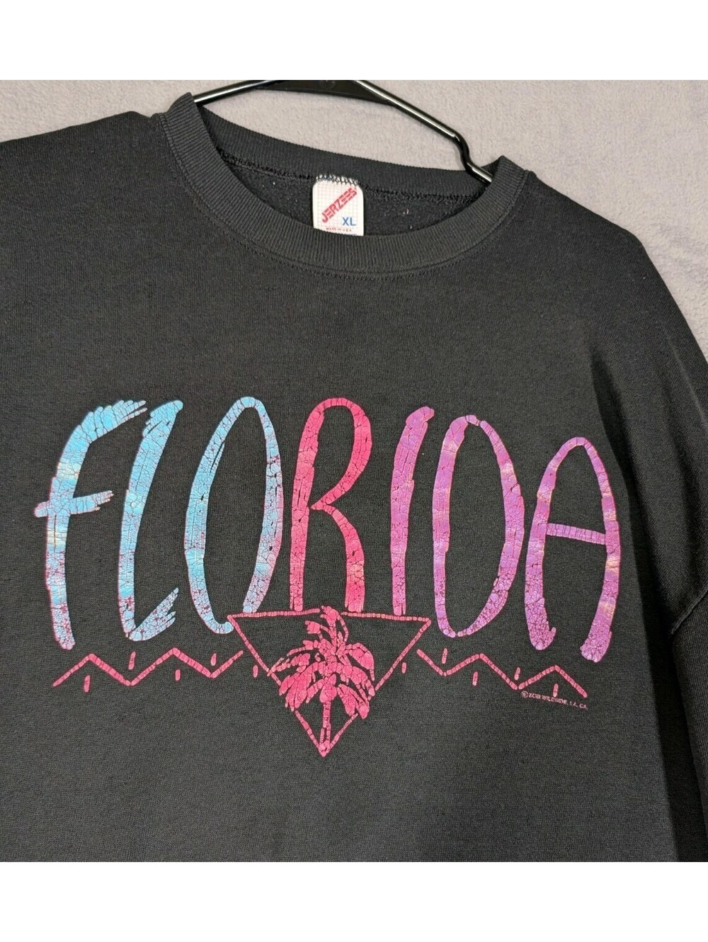 Jerzees Mens XL Black Vintage Florida Graphic Sweatshirt 90s Neon Tourist